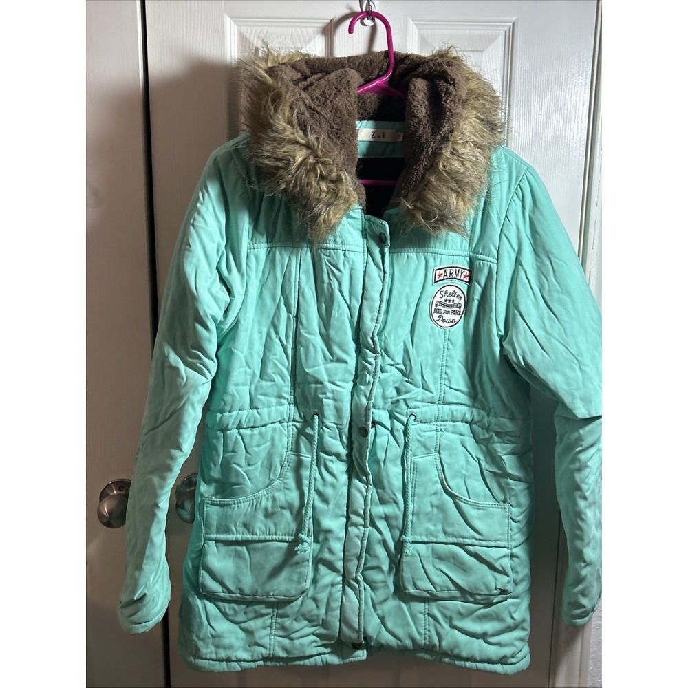 Z & I Coat Jacket Girls Army XXL Teal Mad For Fame Logo Fleece‎ Lined Anorak